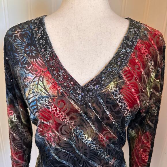 Vintage 90s/Y2K Boho Burnt Velvet Top M - Picture 5 of 8